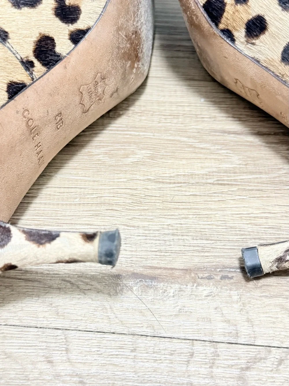 Cole Haan Leopard Haircalf Pointed Toe Flats - Tan & Black